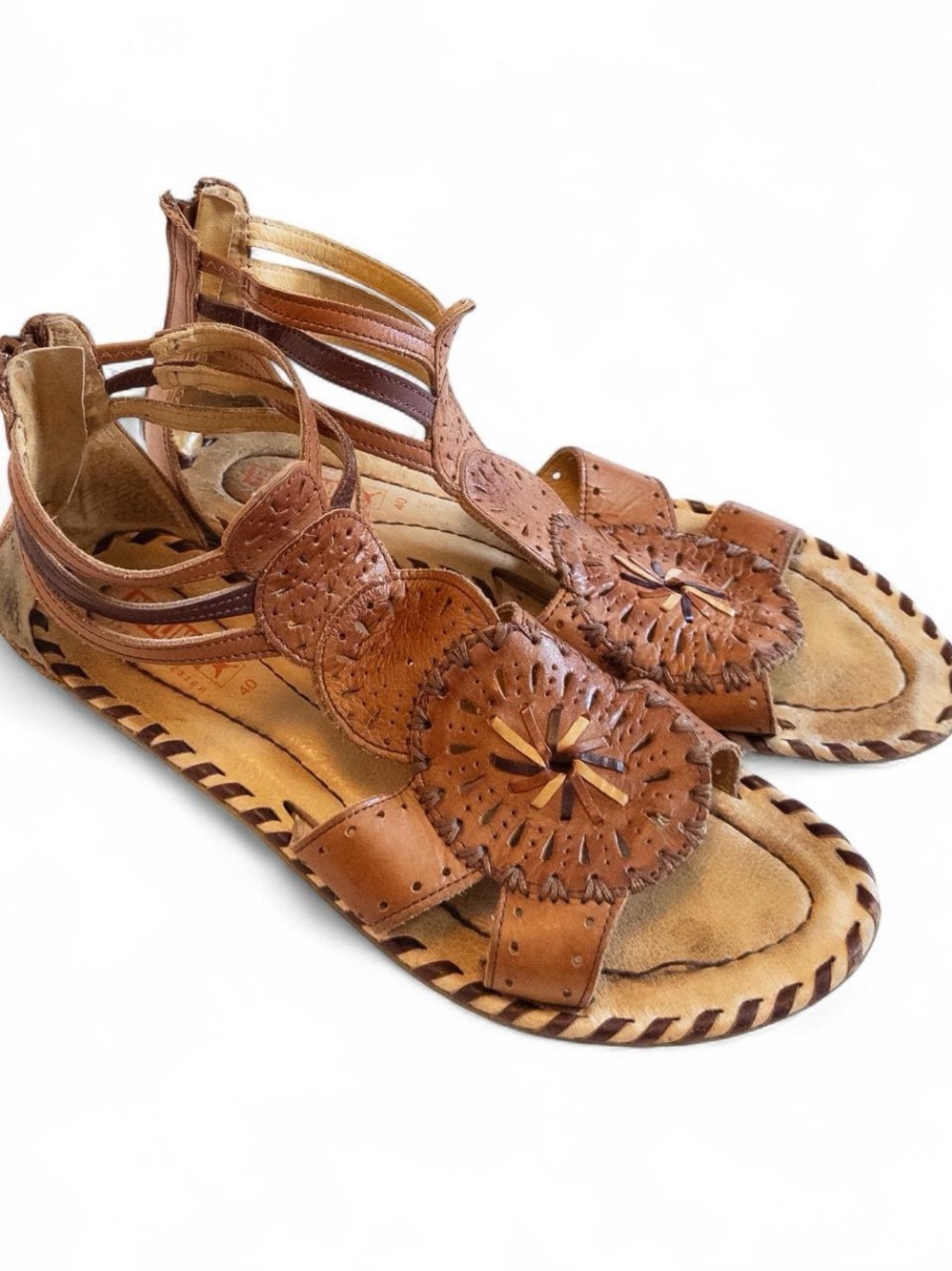 Pikolinos Spanish Leather Sandals | Woven Cutout Zip Sandals Size 40/US 9-9.5